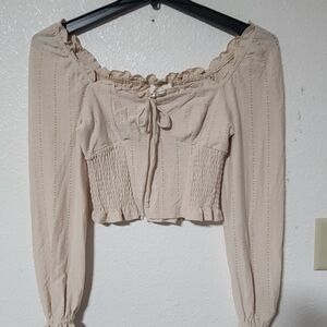 URBAN Romantics Cream Eyelet Smocked Peasant Crop Top